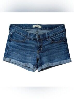 Hollister Denim Jean Shorts Women’s Size 7 W 28 Medium Wash Rolled Cuff